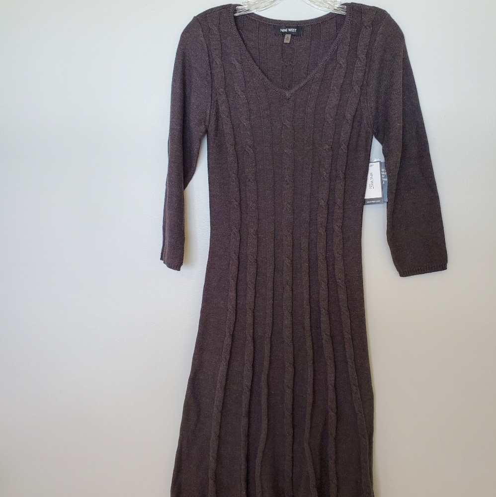 NEW NINE WEST CHARCOAL GRAY KNIT DRESS SZ M - Picture 2 of 8